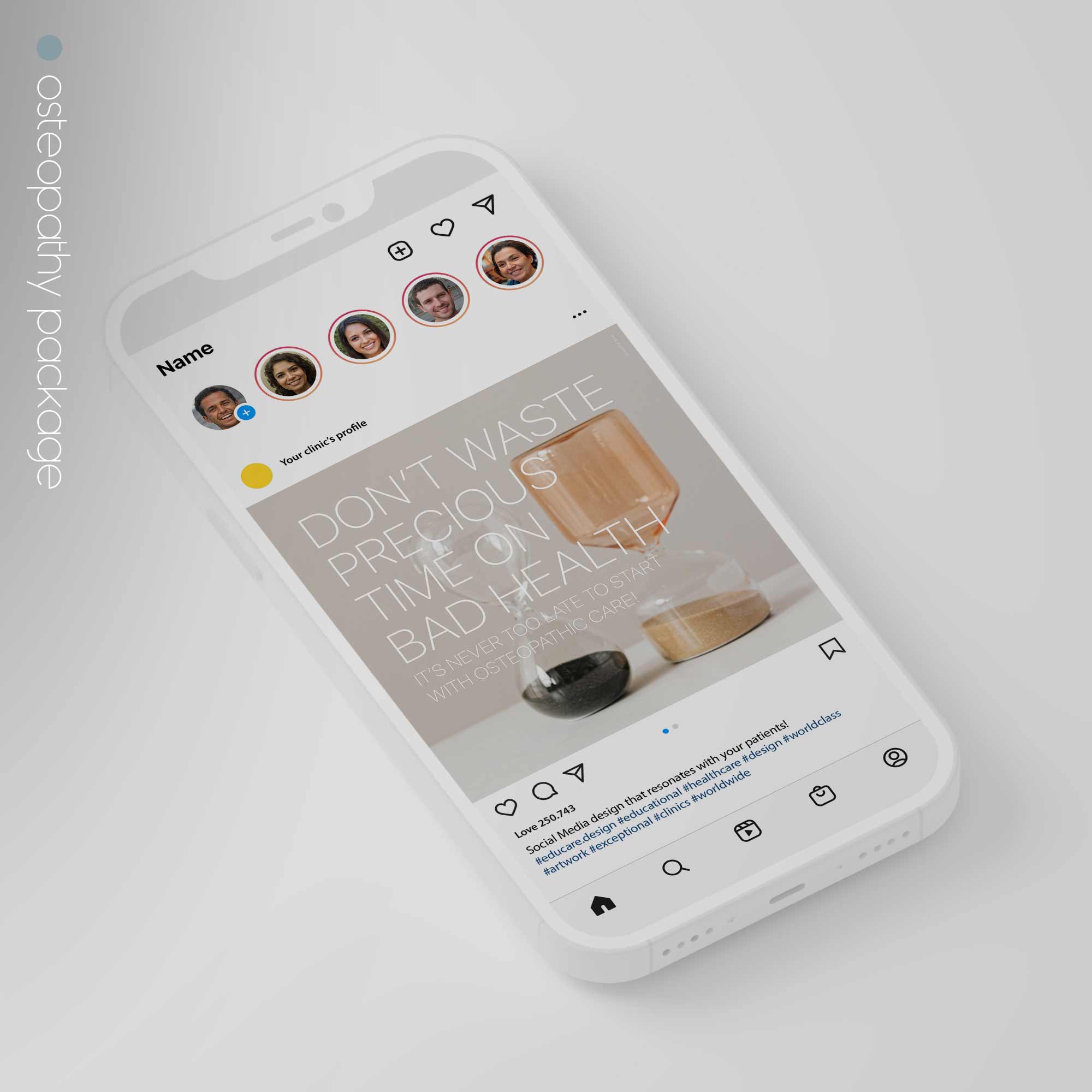 SocialSquares Package for osteopathic clinics. Designed by educare.design