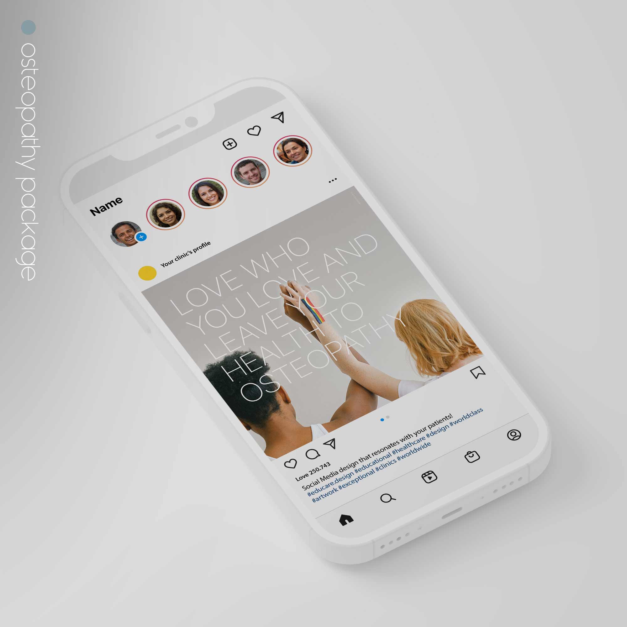 SocialSquares Package for osteopathic clinics. Designed by educare.design