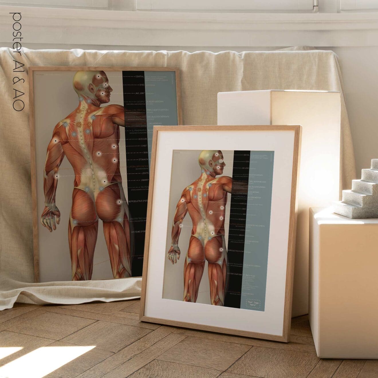 Fibromialgia; Punti dolenti e sintomi. Opere d'arte di anatomia e fisiologia da educare.design