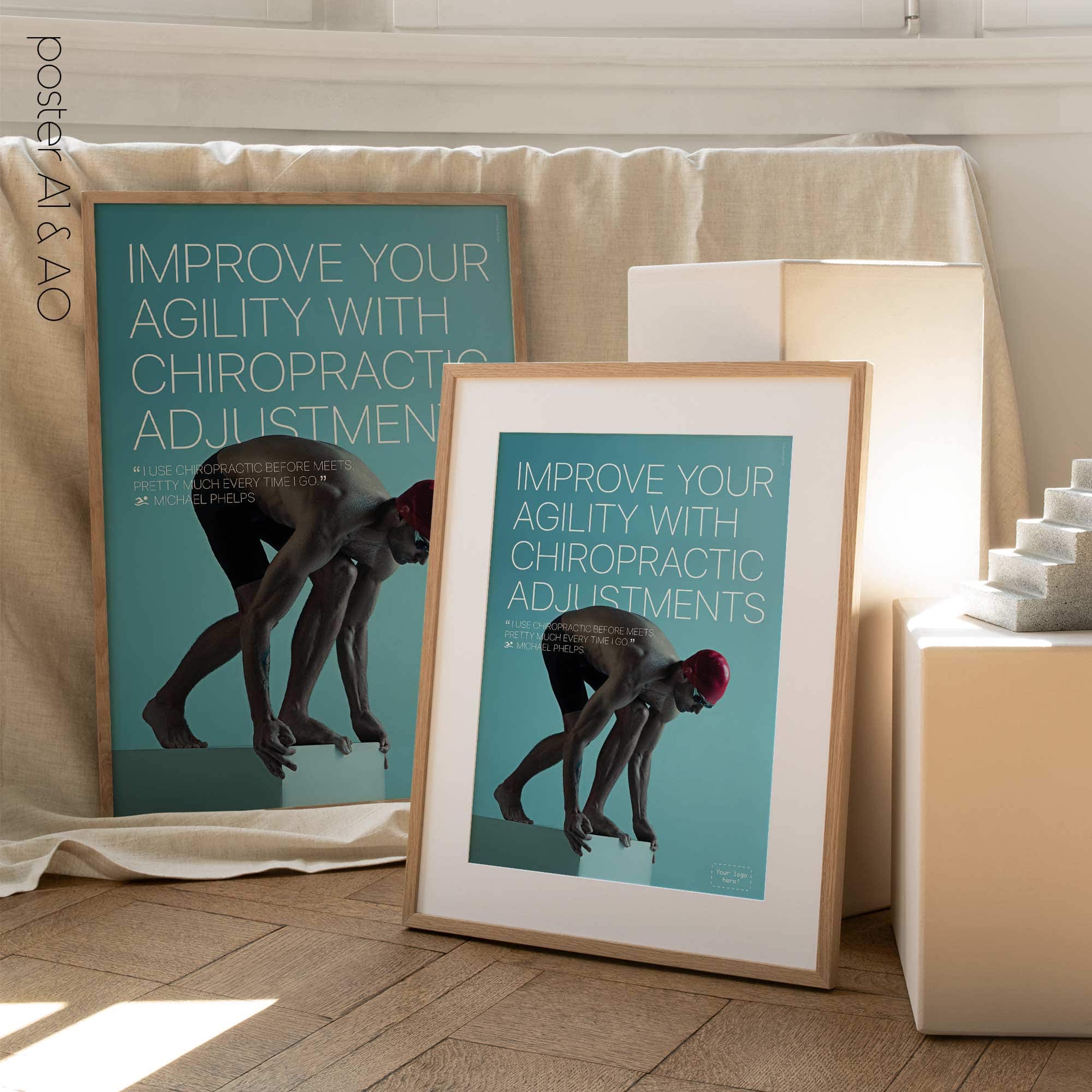 Nuoto e chiropratica. Poster sportivo da educare.design