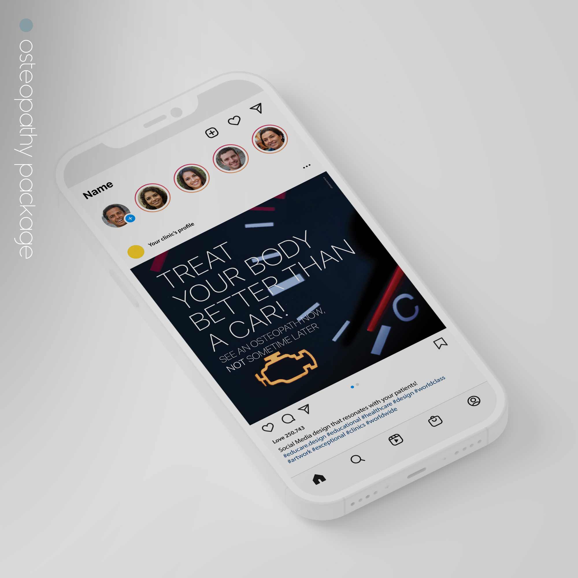 SocialSquares Package for osteopathic clinics. Designed by educare.design