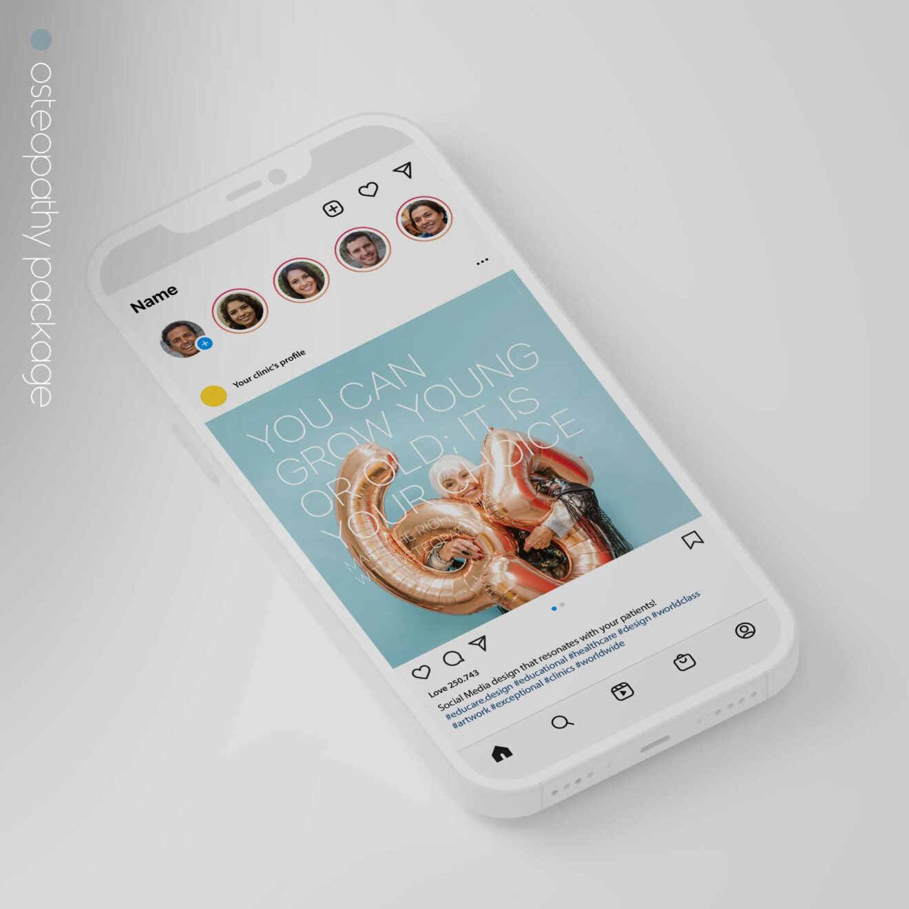 SocialSquares Package for osteopathic clinics. Designed by educare.design