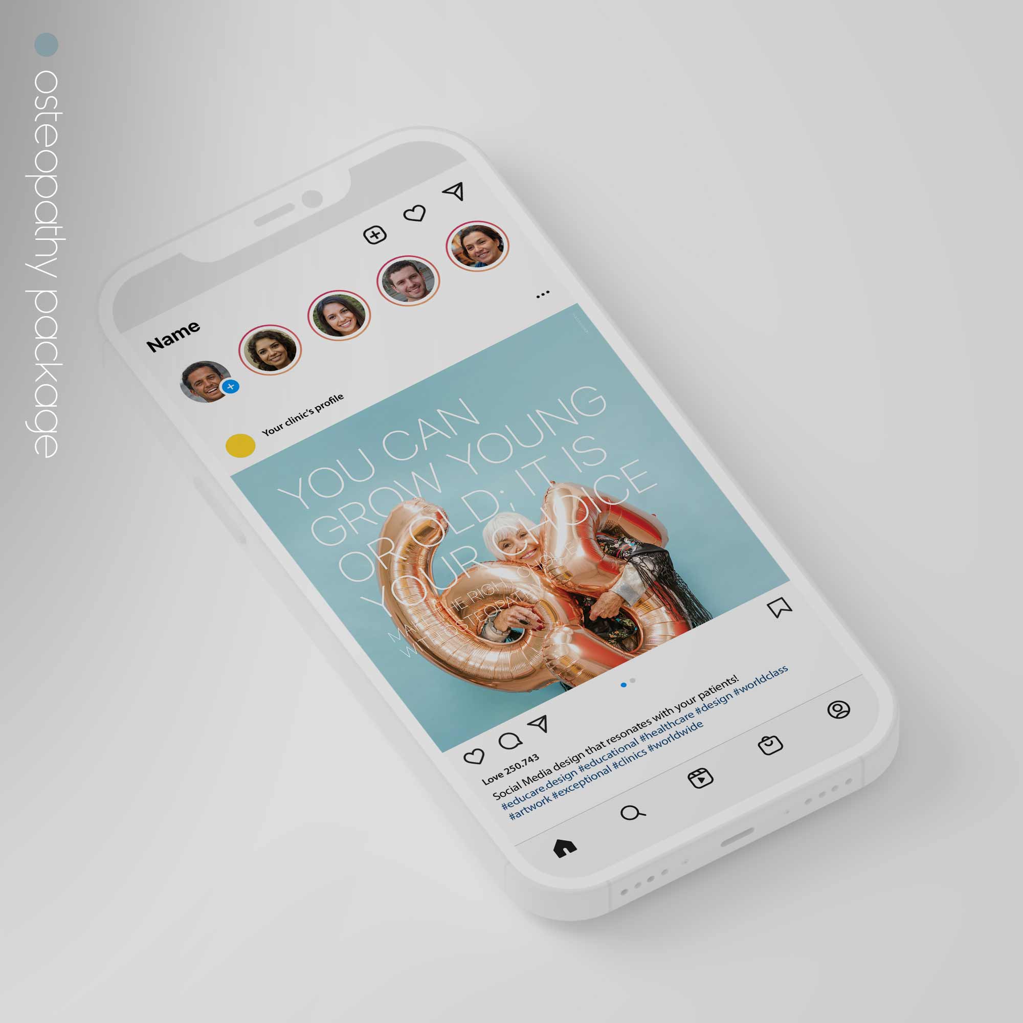 SocialSquares Package for osteopathic clinics. Designed by educare.design