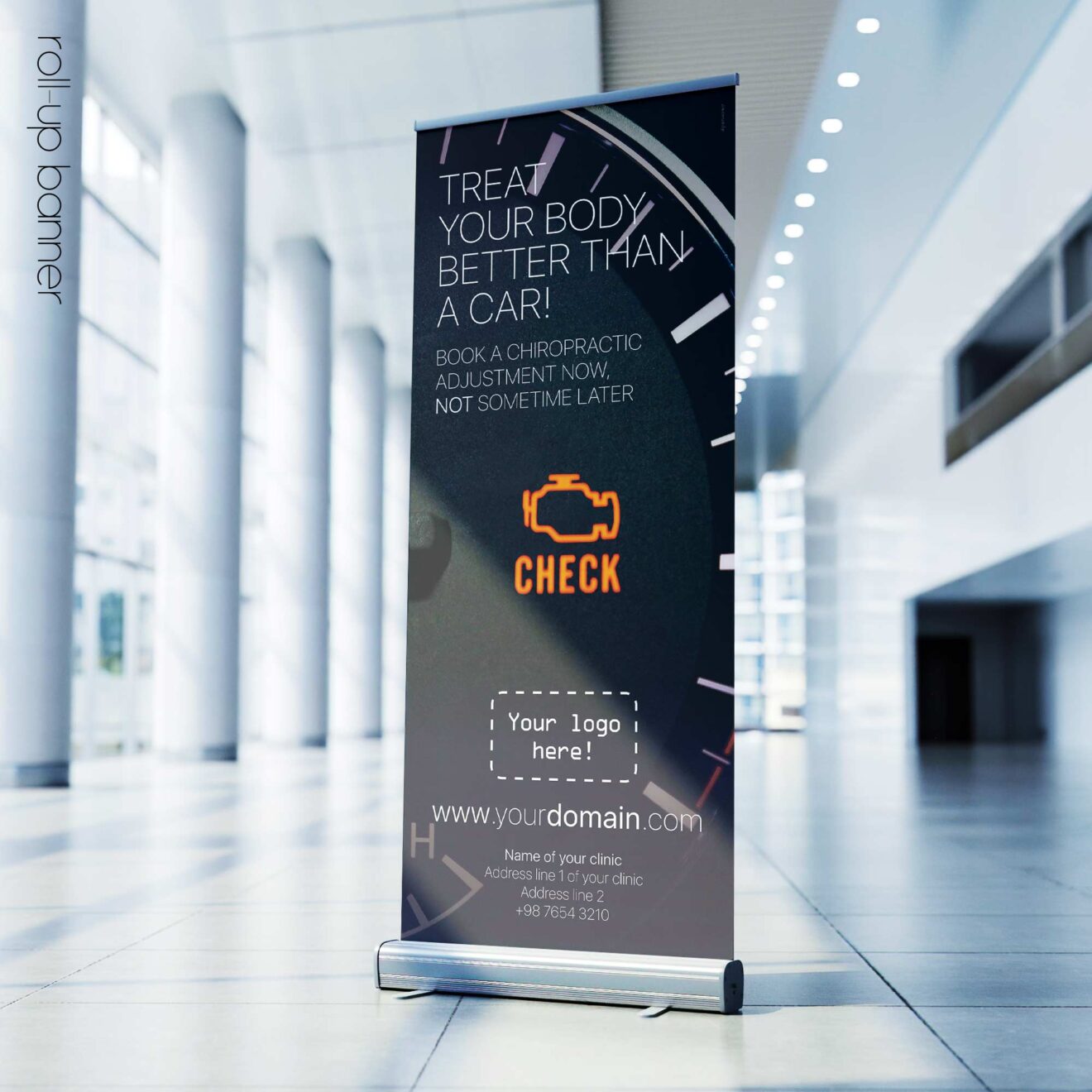 Engine Lights and Chiropractic; rollup banner version