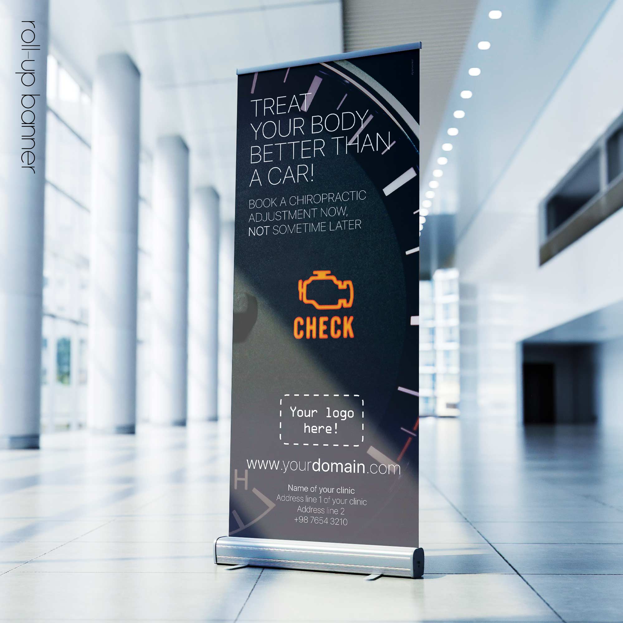 Engine Lights and Chiropractic; rollup banner version