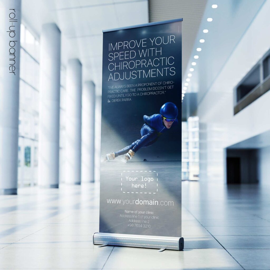 Speedskating and Chiropractic; rollup banner version