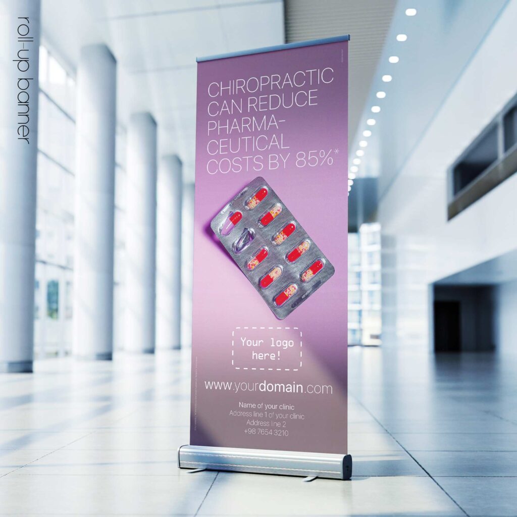 Reduce pharmaceutical costs; chiropractic rollup banner version