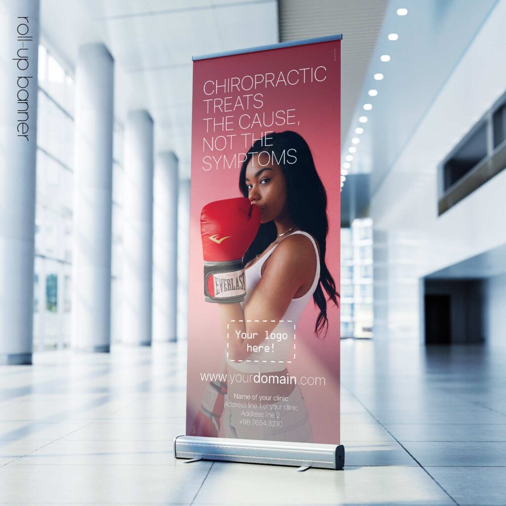 Chiropractic treats the cause; rollup banner version