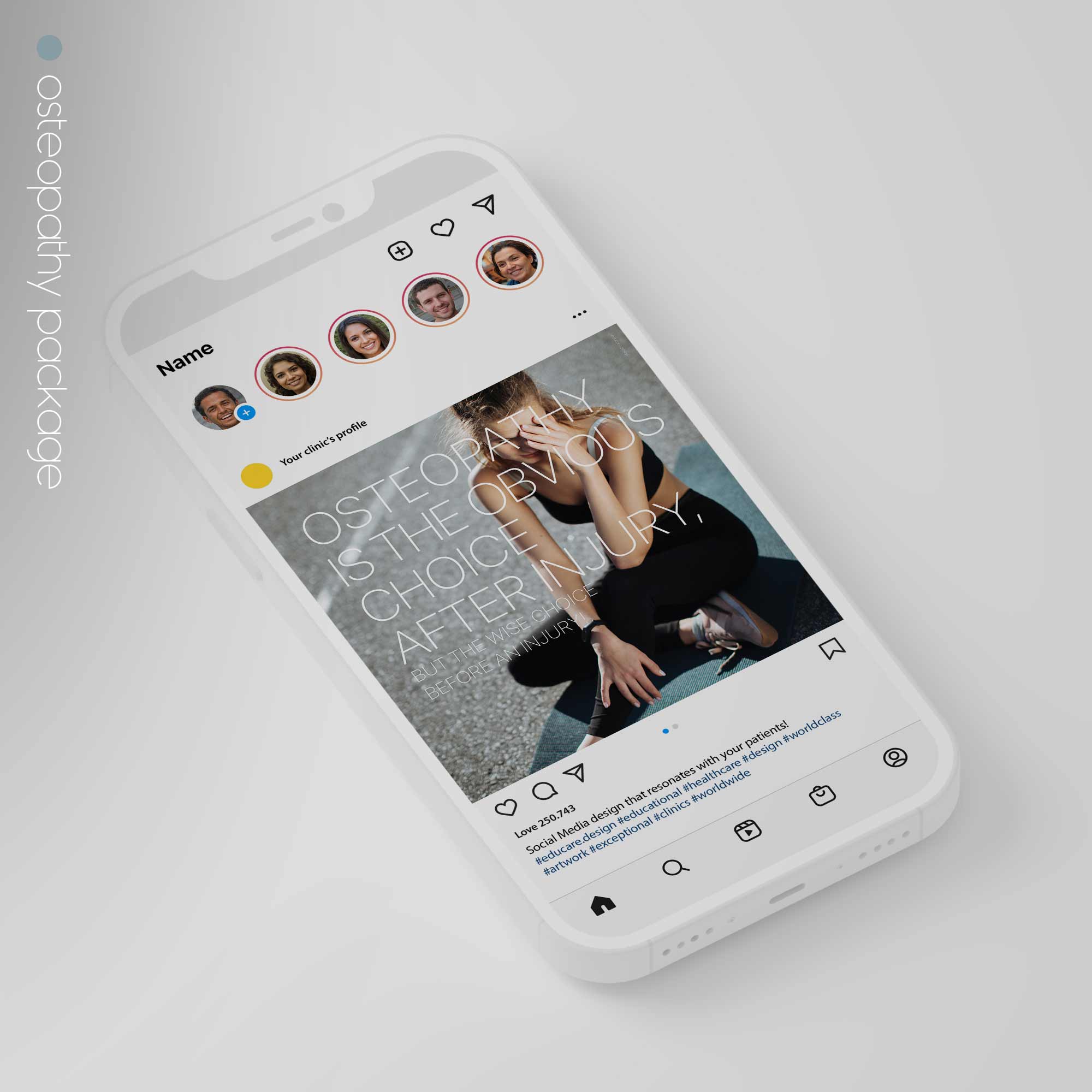 SocialSquares Package for osteopathic clinics. Designed by educare.design