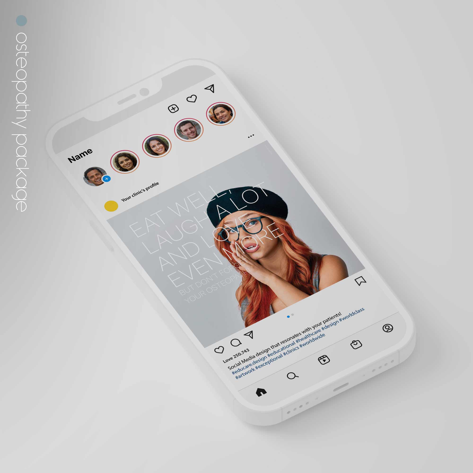 SocialSquares Package for osteopathic clinics. Designed by educare.design