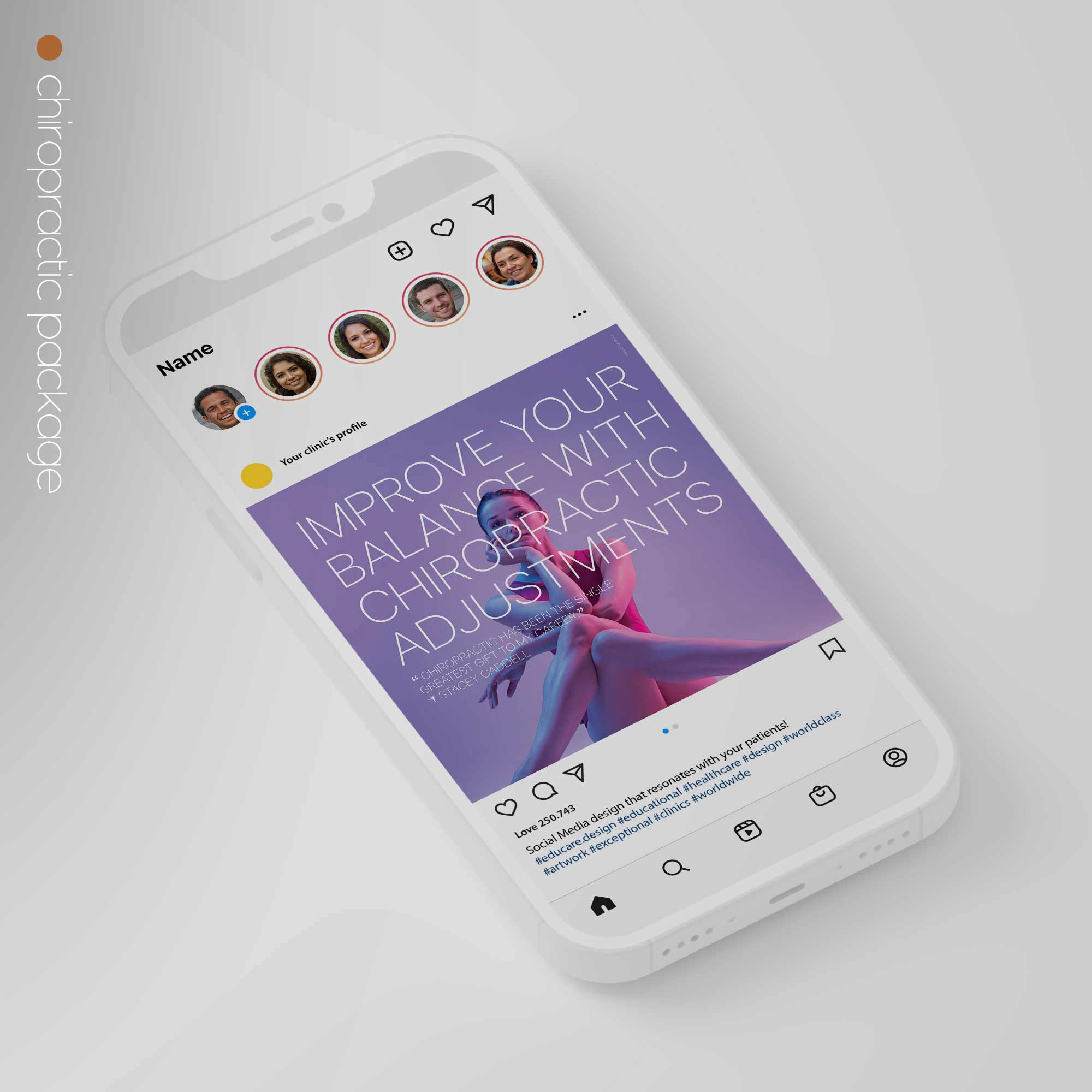 SocialSquares Package for chiropractic clinics. Designed by educare.design