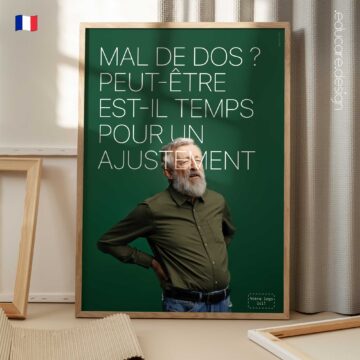 Affiche chiropratique mettant en évidence le mal de dos et les bénéfices des soins chiropratiques. Affiche éducative pour cliniques chiropratiques.