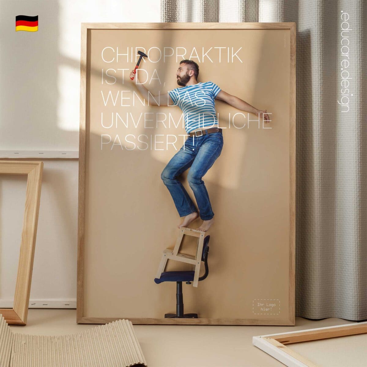 Chiropractic poster showing a humorous everyday accident with the message “Chiropractic will be there when the inevitable has happened.”