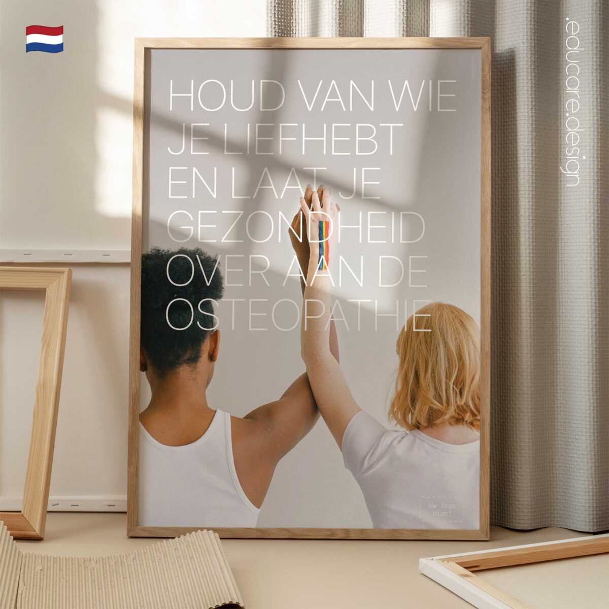 Minimalist osteopathy poster celebrating diversity and wellbeing.