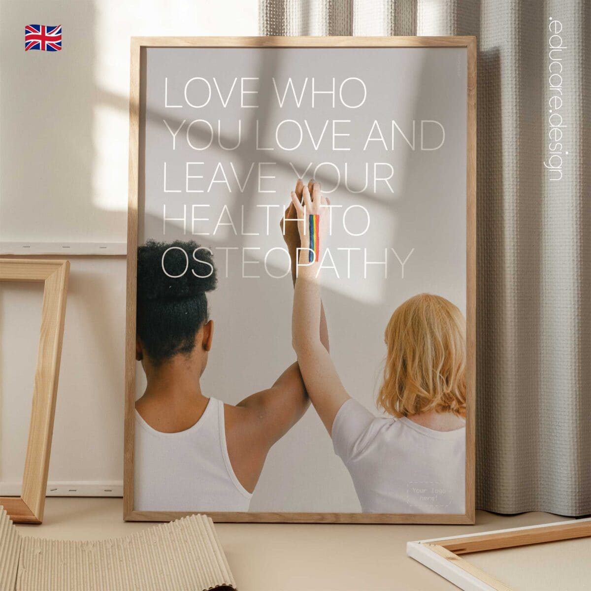 Minimalist osteopathy poster celebrating diversity and wellbeing.