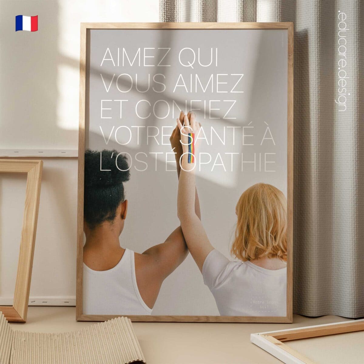 Minimalist osteopathy poster celebrating diversity and wellbeing.