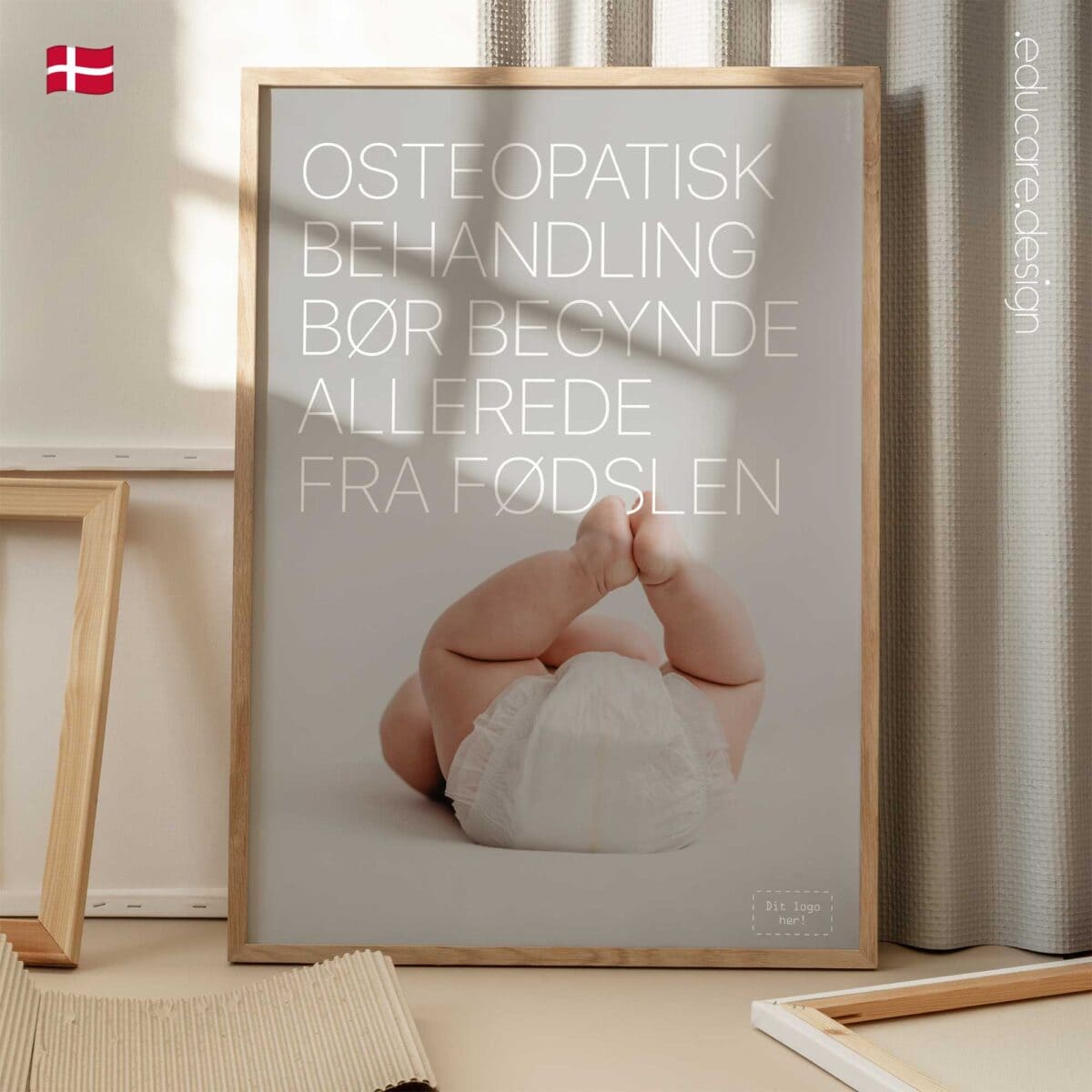 Osteopathic care from birth poster showing a newborn baby to highlight preventive osteopathy and early-life musculoskeletal health.
