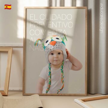 Preventive care poster featuring baby photograph promoting preventive healthcare from birth