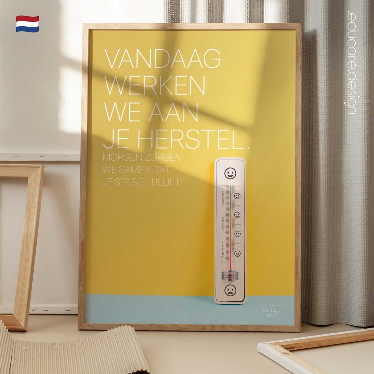 Stay Better preventive healthcare poster with wellbeing thermometer illustrating transition from discomfort to wellbeing in modern clinics.