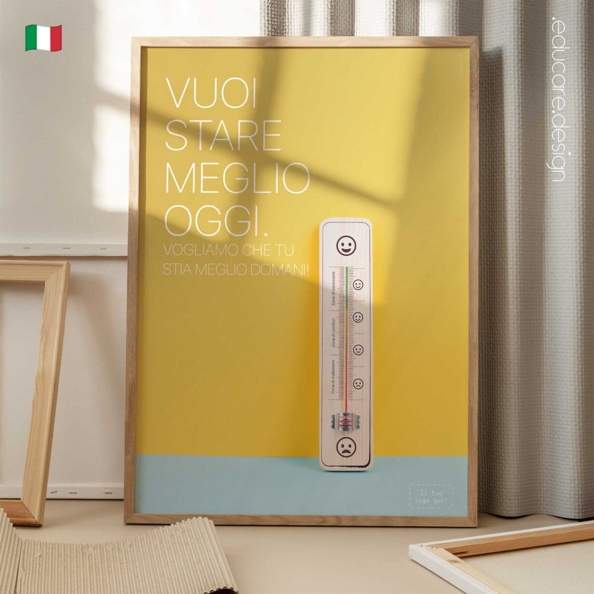 Stay Better preventive healthcare poster with wellbeing thermometer illustrating transition from discomfort to wellbeing in modern clinics.