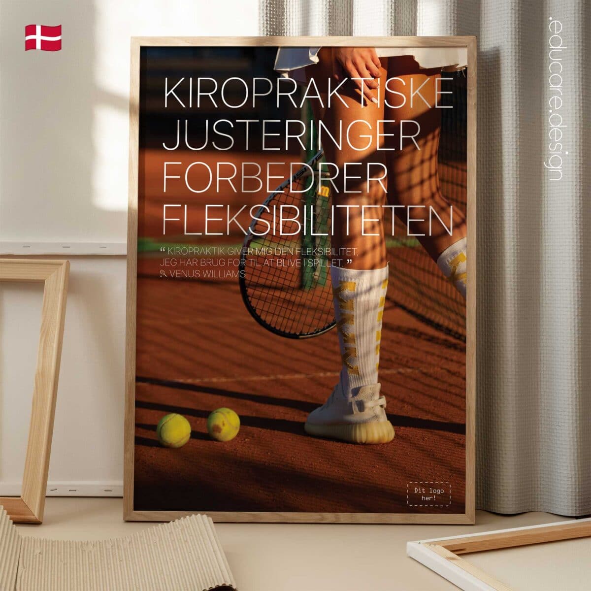 Modern chiropractic poster featuring a quote from Venus Williams about flexibility and chiropractic care.