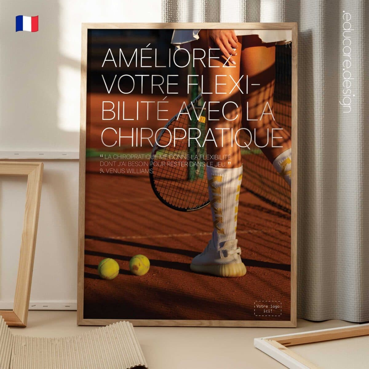 Modern chiropractic poster featuring a quote from Venus Williams about flexibility and chiropractic care.