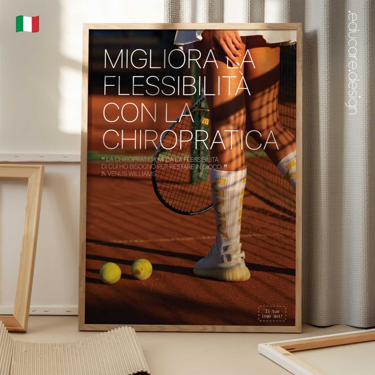 Modern chiropractic poster featuring a quote from Venus Williams about flexibility and chiropractic care.