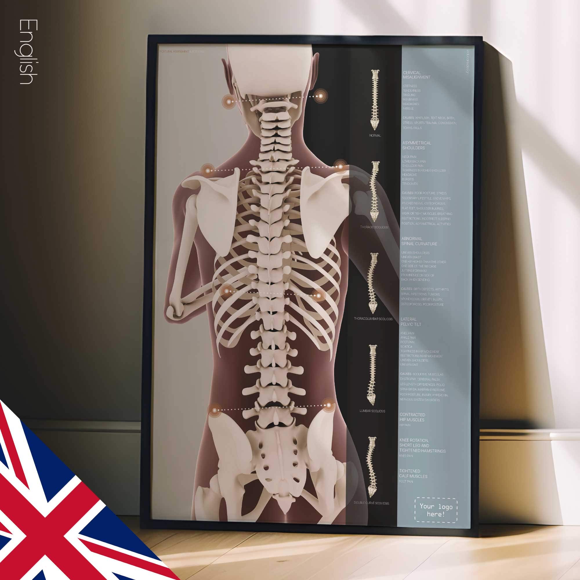 Postural Assessment and Scoliosis. Anatomy and physiology artwork from educare.design