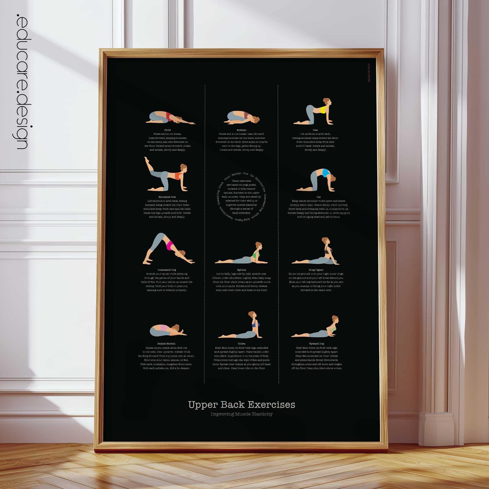 Upper Back Exercises Chart, Black Edition