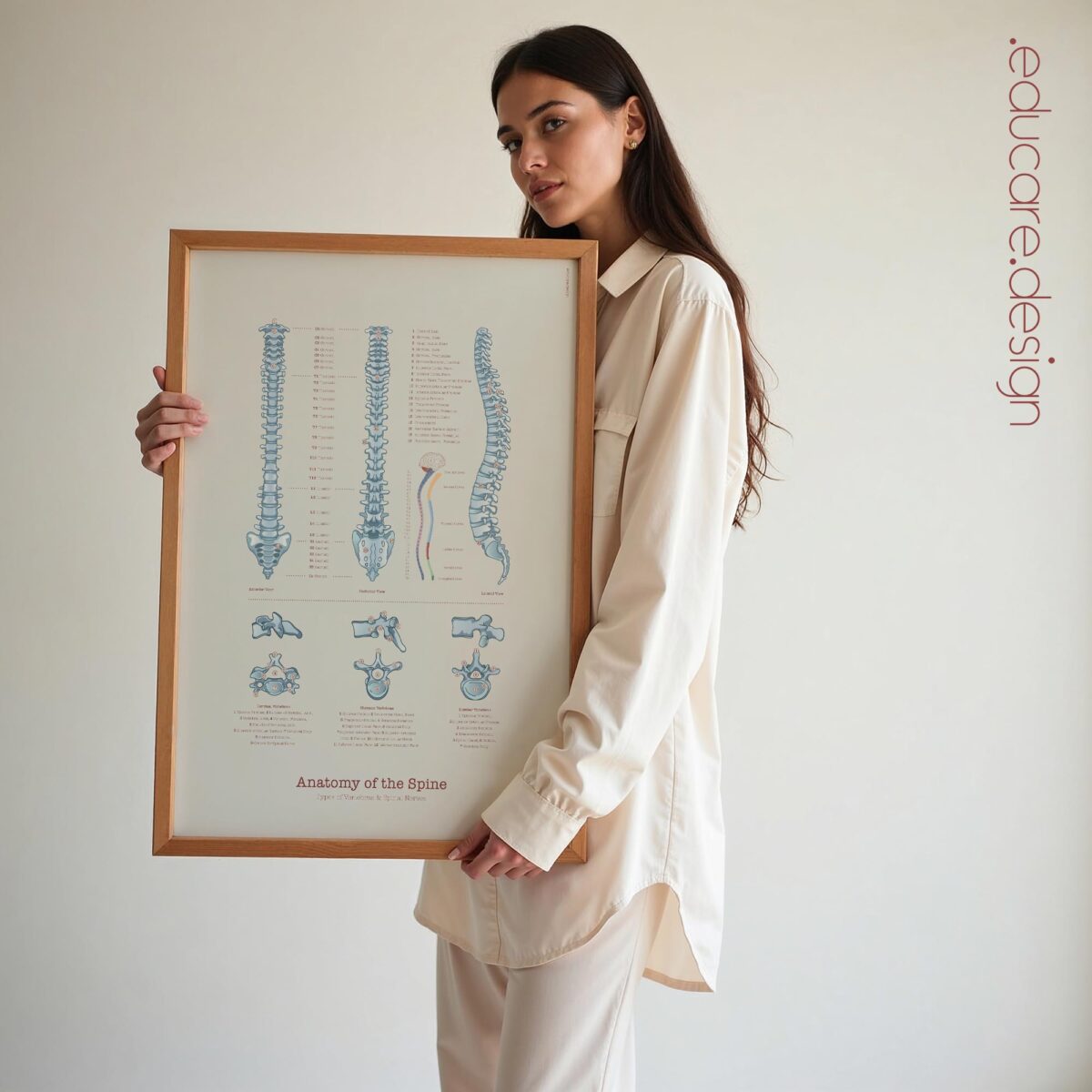 Anatomy of the spine with types of vertebrae and spinal nerves